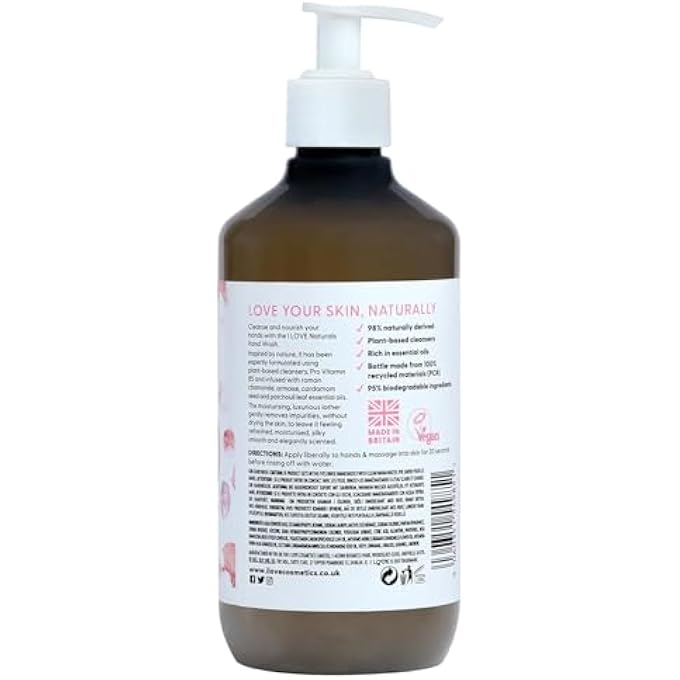 Love NATURALS ROSE & ARGAN HAND WASH, NATURAL OILS OF ROSE & PATCHOULI, GENTLY REMOVES IMPURITIES, REFRESHING & CLEANSING FORMULA, 100% RECYCLED BOTTLE & VEGAN-FRIENDLY - 500ML - Image 1
